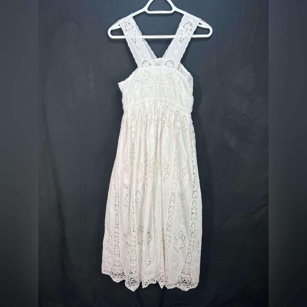 Cotton Victorian cottage core bohemian Bridal Lace Lagenlook Dress size 2